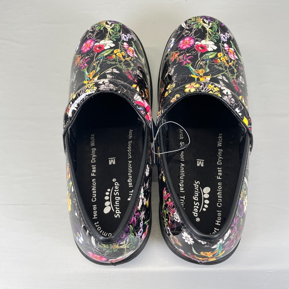 Spring Step Valor Floral Clogs Womens Size M Black Slip On Garden Comfort Shoes - Picture 6 of 10